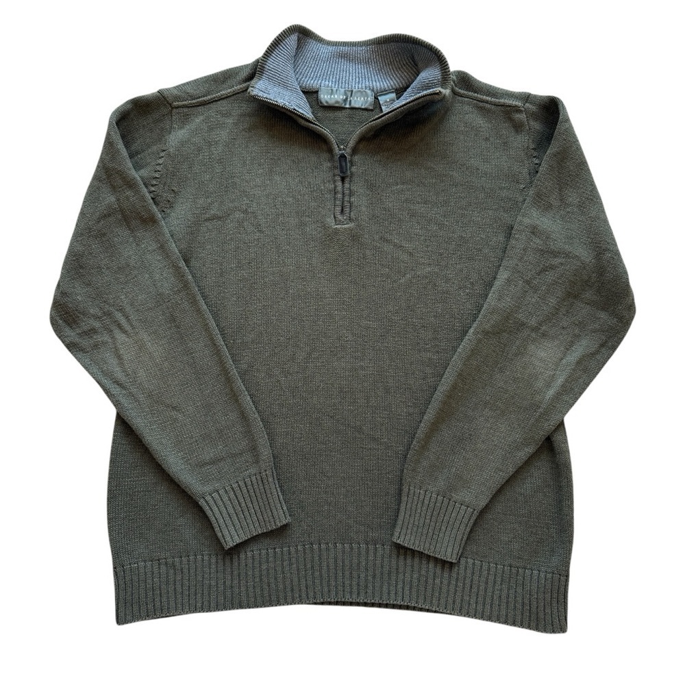 VTG Y2K Oscar de la Renta Sweater Men's M Olive Green Quarter Zip Mock Neck Knit